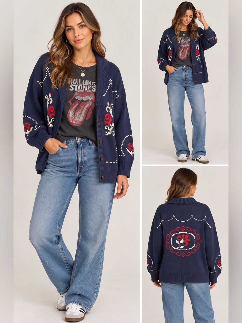 Daydreamer Navy Floral Knit Cardigan